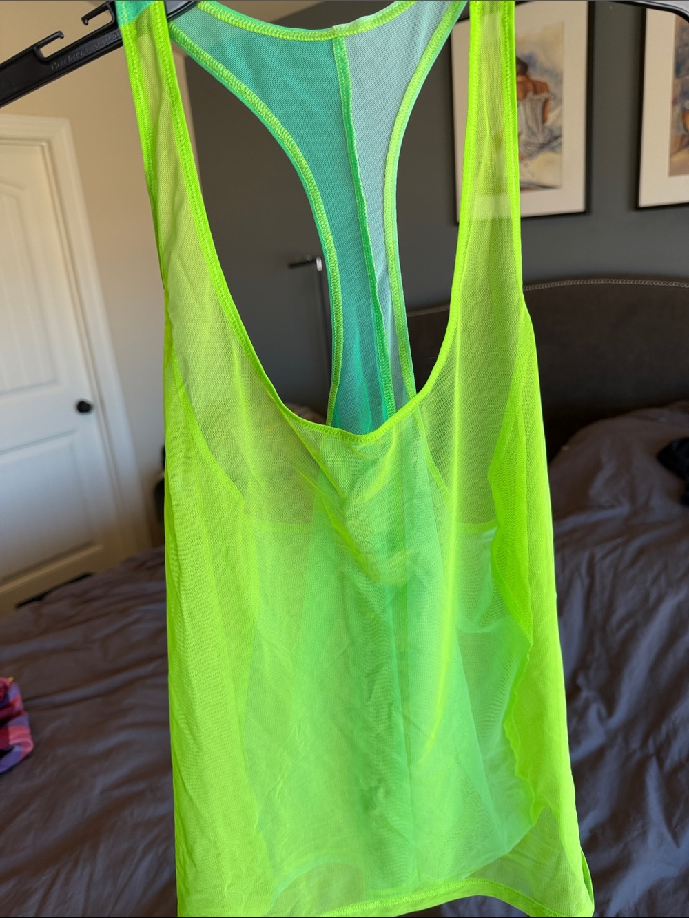 Savage X Fenty Neon Lime Sheer Mesh Racerback Bodysuit Tank